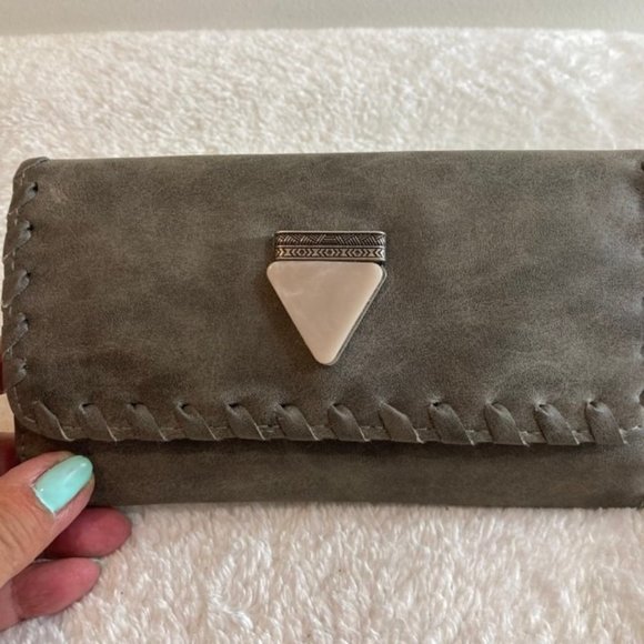 Mix No. 6 Handbags - Mix No. 6 Grey Wallet suede type material ivory stone embellishment snap shut